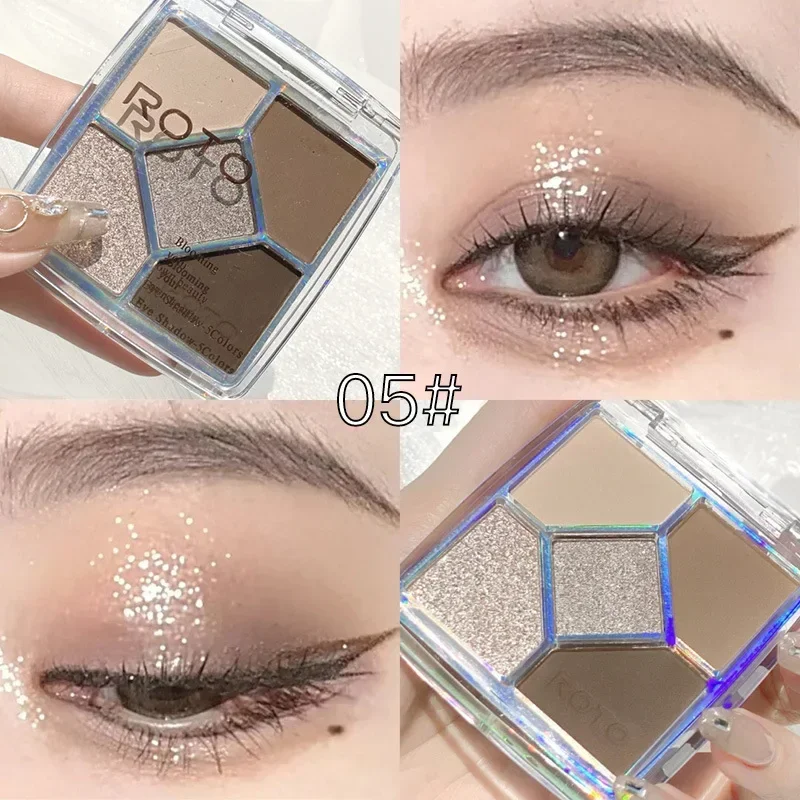 Mini sombra de ojos con lentejuelas, 5 colores, rejilla Universal de cinco cuadrados, paleta de sombra de ojos con brillo mate modificado, cosméticos, maquillaje de sombra de ojos