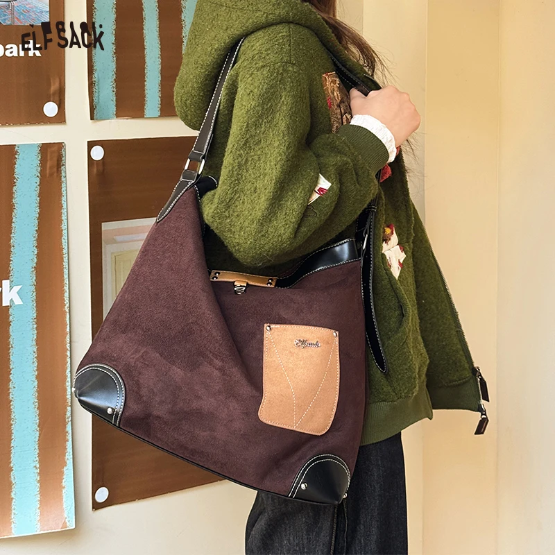 

ELFSACK Модная замшевая сумка большой вместимости с карманом для женщин