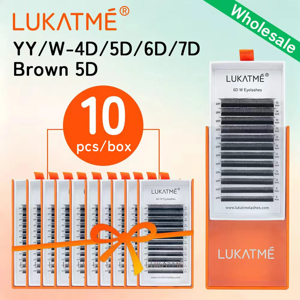 10個入り-箱-lukatmeプレメイドファン-yy-w型カール-d-c-7-15mmミックス-yy-4d-5d-6d-7d-卸売つけまつげ用品-ブラウンまつげ