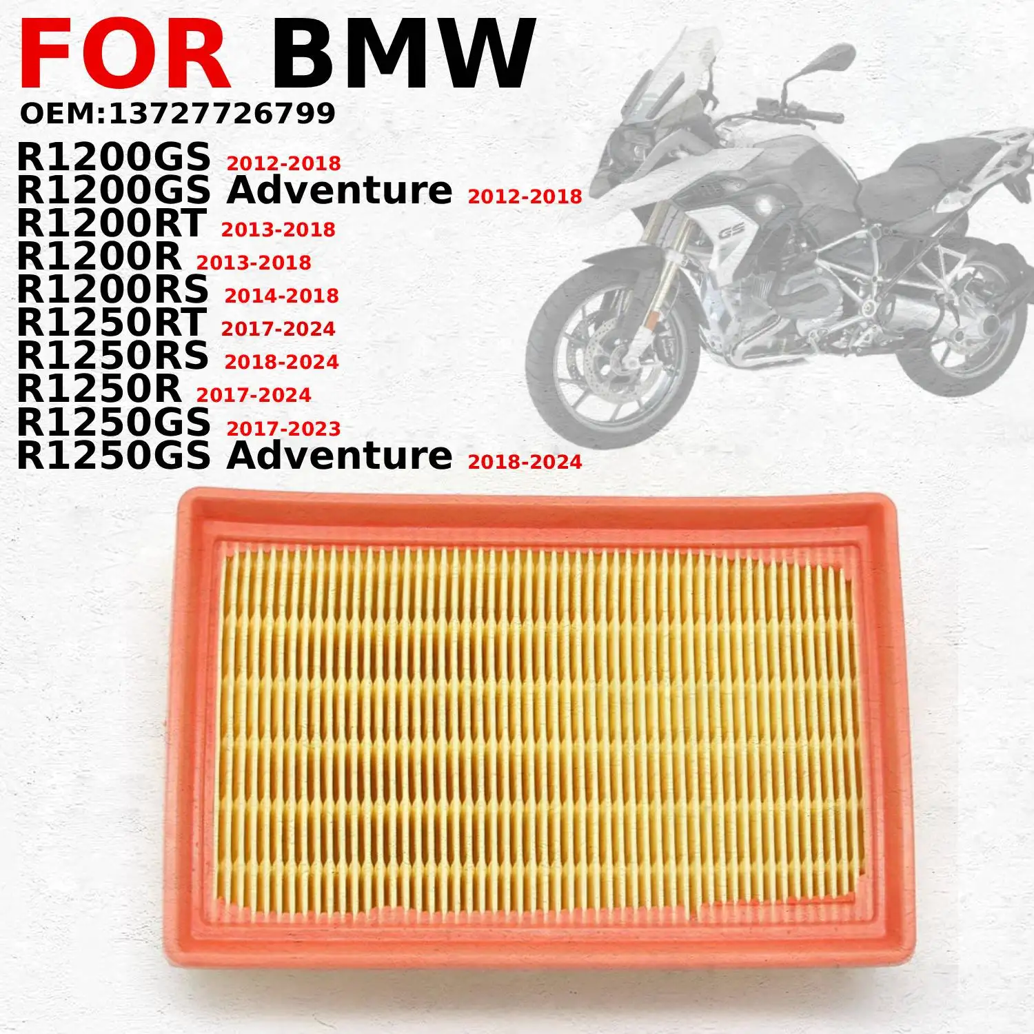 

Air Filter Intake Air Cleaner Element For BMW R1250GS Adventure R1250R R1250RS R1250RT R1200RS R1200GS R1200R OEM:13727726799