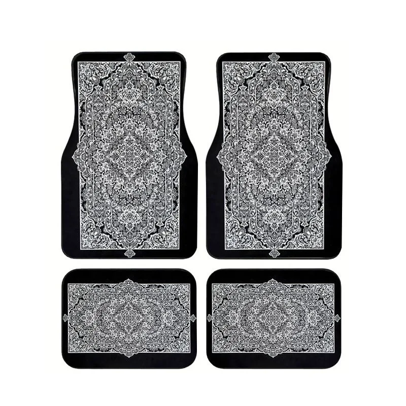 

Black White Persian Ornate Car Floor Mats 4pcs Minimalist Luxury Style Universal Auto Foot Mat Non-slip Anti-dirt Stylish Carpet