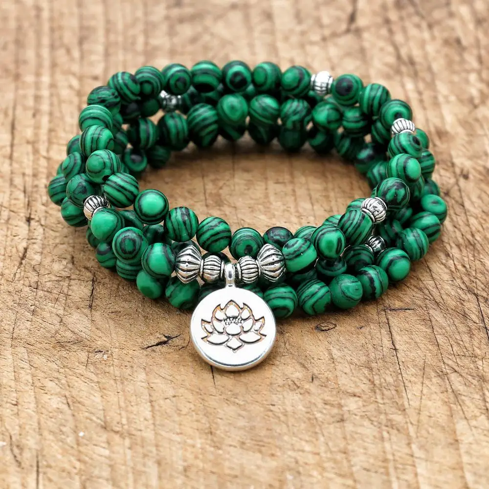 6 MM 108 Mala Bracelet Stone Beads Yoga Lotus OM Buddha  Bracelets