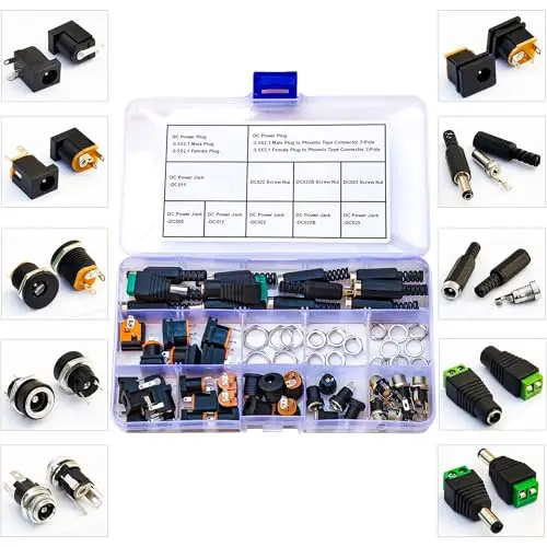 DC Power Jack Connector Assorted Kit, 5.5 x 2.1mm DC Power Supply Jack Socket DC005 DC012 DC015 DC022 Assortment (DC-Power-Kit)