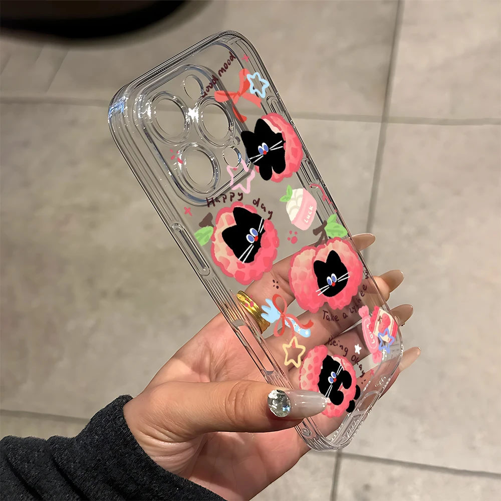 Coque de téléphone en Silicone, chat noir, litchi doux, pour IPhone 17 16 15 14 13 12 11 Pro Xs Max Air Mini 7 8 6 6s Plus SE 2020 2022