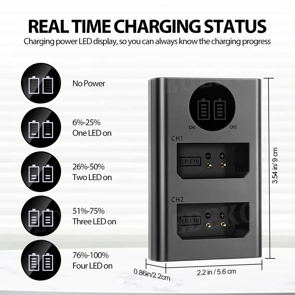 LP-E10 Camera Battery Charger Replace LC-E10C for Canon 1100D 1200D 1300D 1500D Rebel T3 T5 T6 T7 T100 3000D 4000D 2000D X80 X90