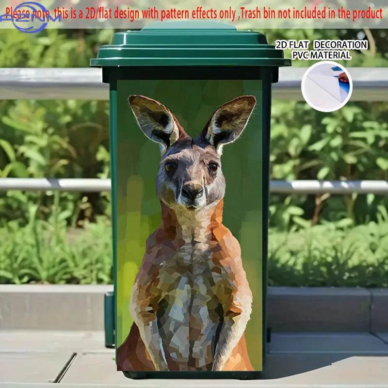 2D Flat Printing 1pc 2D Pattern Printed Kitchen Trash Can Sticker xcm, Kangaroo Standing Still and Gazing Theme Kitchen Home D