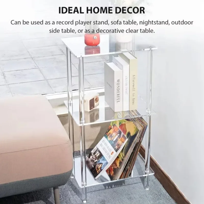 

Hooqu Three-Tier Clear Acrylic Record Player Stand Turntable Stand Vinyl Record Storage Acrylic Side Table Display Rack Product