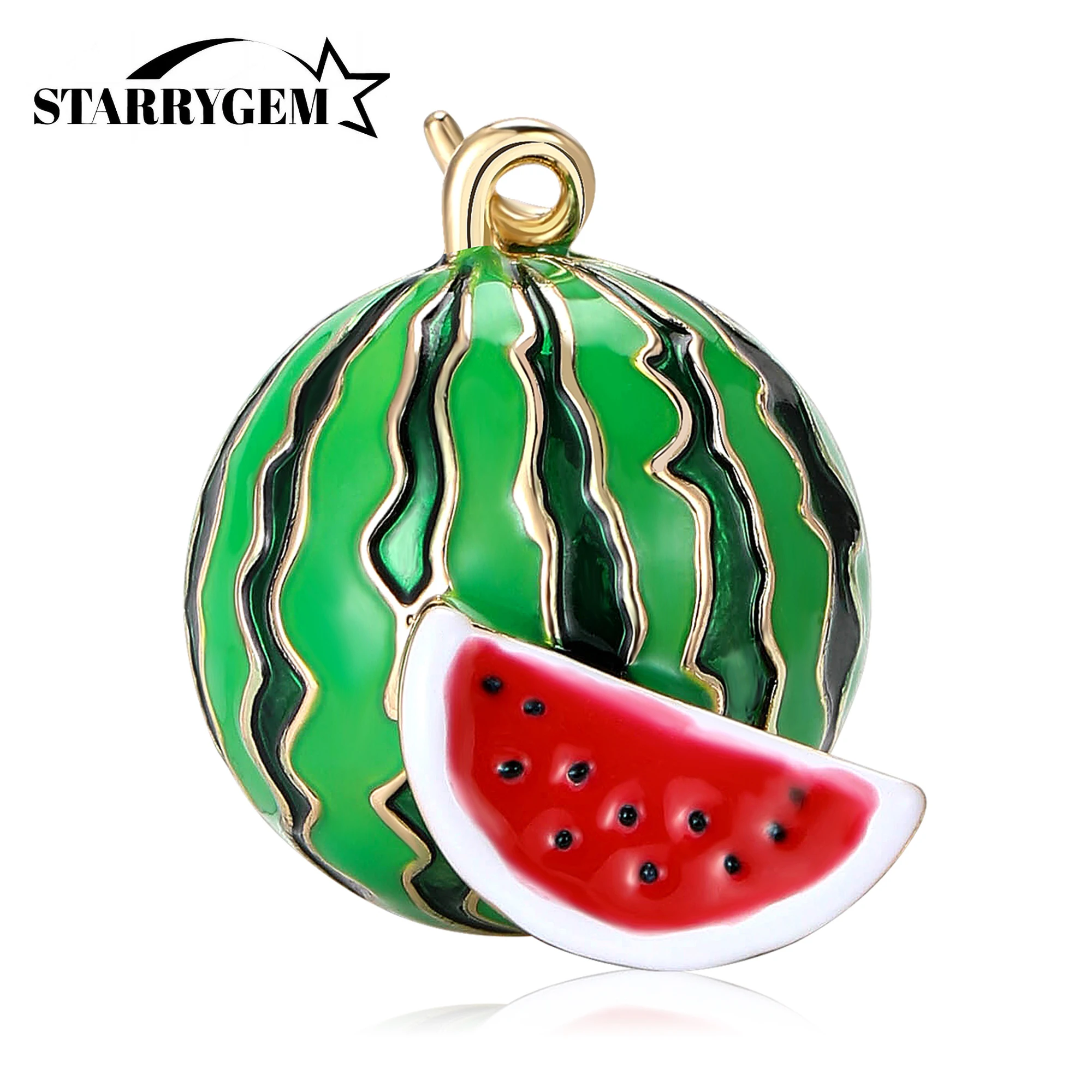 Enamel Round Watermelon Brooches for Women Unisex Enamels Botanical Fruit Pins Office Party Friend Gifts Jewelry Accessories