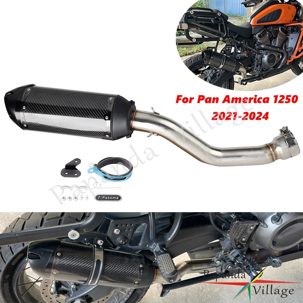 For Harley Pan America 1250 Special RA1250 RA1250S 3K Twill Carbon Muffler Motorcycle Exhaust Full System Kit 2021 2022 2023 24