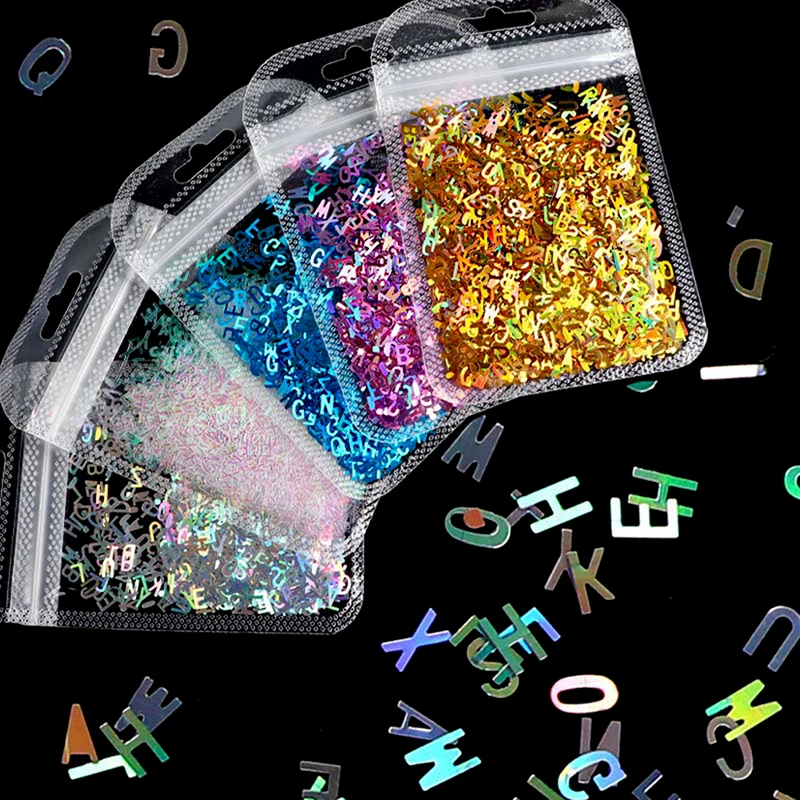 

[YU]5bag Alphabet Holographic Laser- Letters Chunky Glitter Epoxy Resin Festival Chunky Letters Mixed Sequins 5 Colors