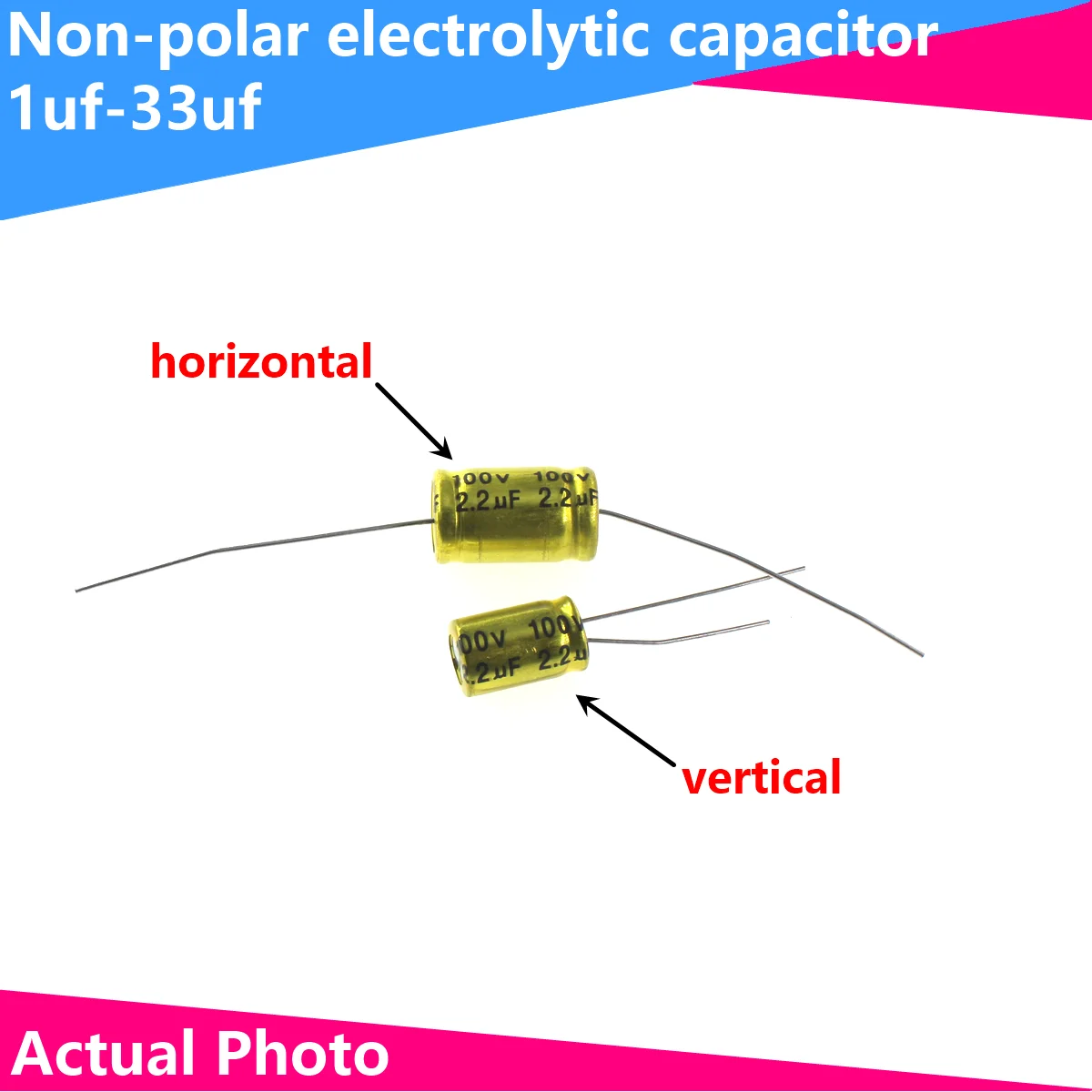 Capacitor eletrolítico sem eletrodos, NP vertical ou horizontal, 100V, 1,5, 2,2, 3,3, 4,7, 6,8, 10, 15, 22, 33UF, 20Pcs