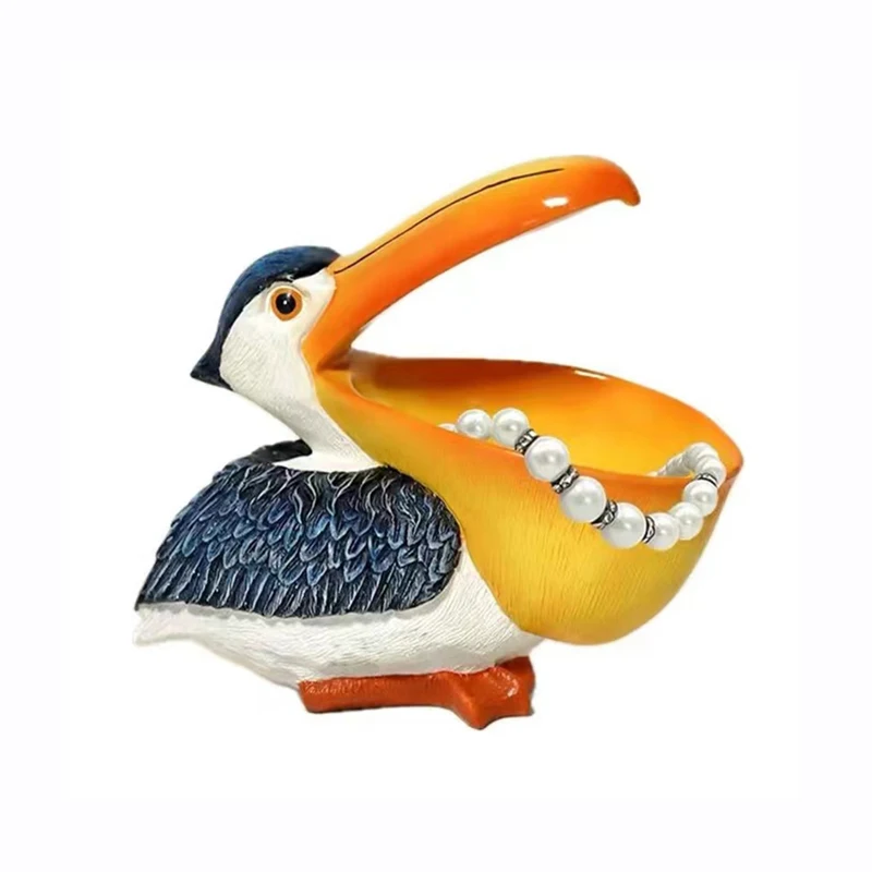 Nordic Animal Bird Figurine Pelican Jewelry Key Storage Creative Resin Toucan Statue Home Living Room Office Table Decoration