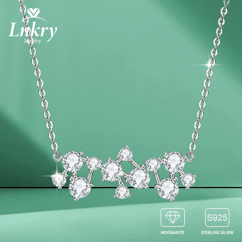 Lnkry Sparkling 4mm&2.5mm Moissanite Necklace Bijoux Argent 925 Sterling Silver Cluster Pendant Necklaces Jewelry For Wedding