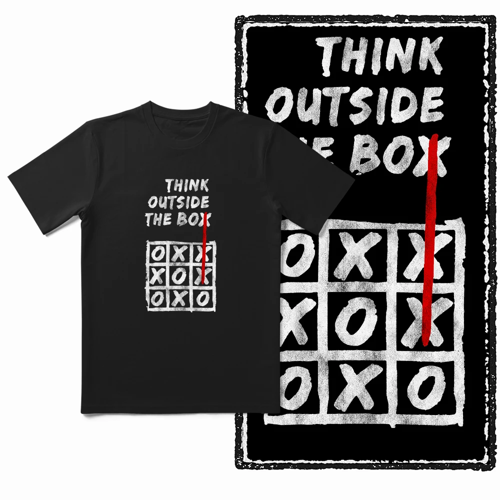 Coolmind ZB1 THINK OUT OF THE BOX Big Size Cotton Exclusive Graphic Men T Shirt for Men BLACK Men's Novelty Tee Shirt