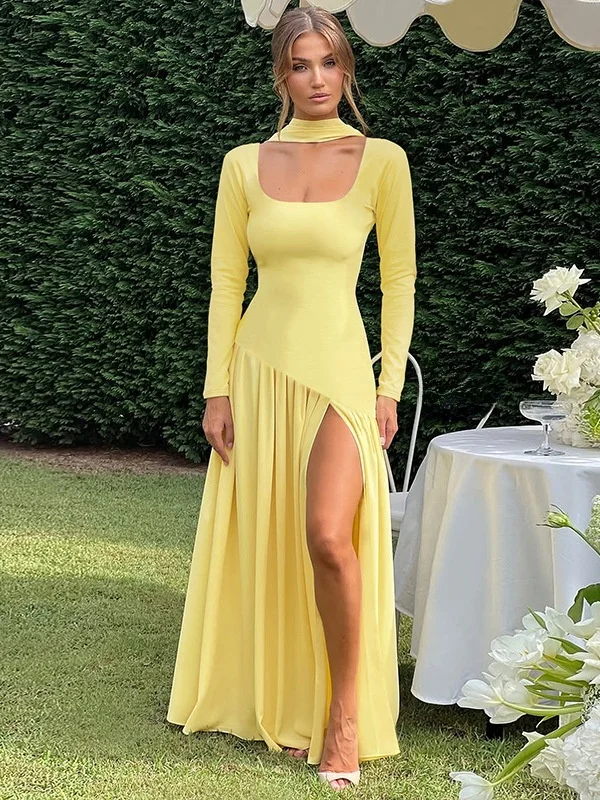 

Сексуальная длинная юбка све U-Ne с разрезом Pure Color Dr Faionable контрастного цвета со средней талией, нестандартная юбка Thiened, осень-зима Wo...