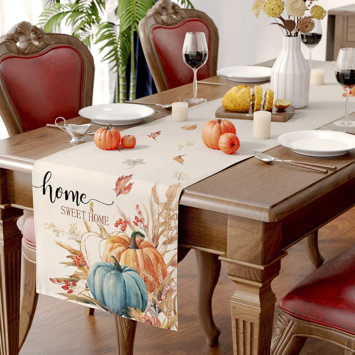 13x72 inch Thanksgiving Pumpkin Table Flag Autumn Harvest Festival Linen Tablecloth for Home Party Table Decoration