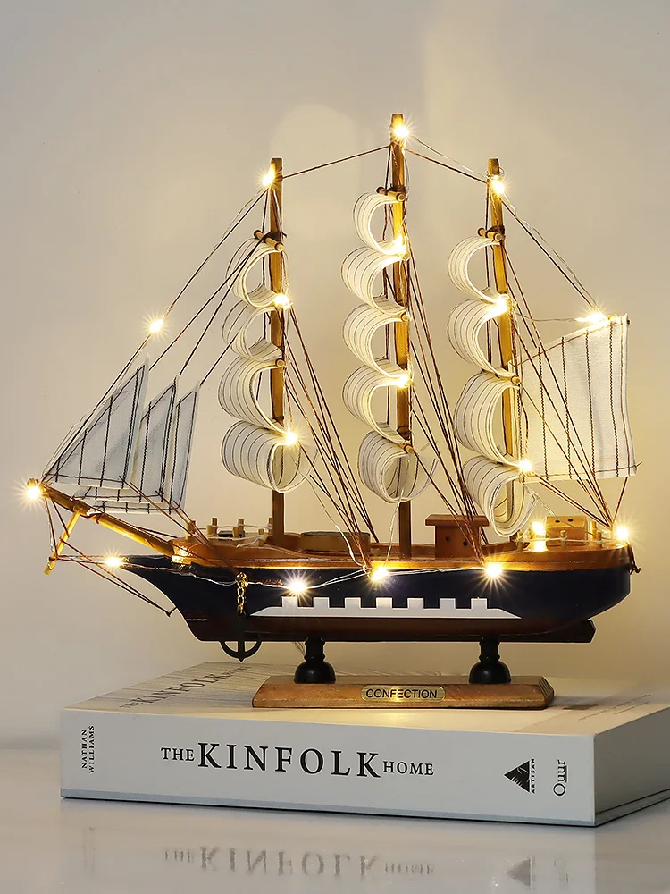 

Sailing Model Ornament Smooth Sailing Ship Model Living Room Small Wooden Wine Cabinet TV Cabinet Bookcase Decoration Gift