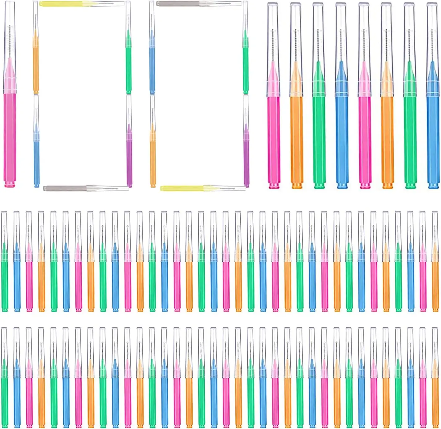 

100 Pcs Disposable Interdental Brush Toothpick Dental Floss Head Oral Hygiene Cleaning Tools (Mixed Color)