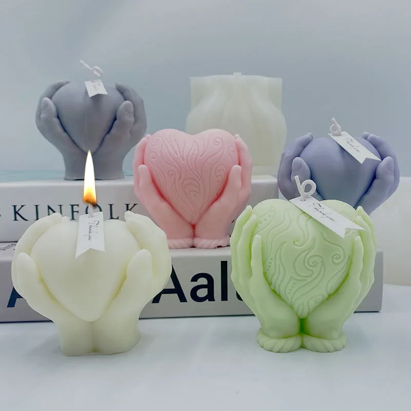 

Hand Hold Love Silicone Candle Mold Relief Pattern Heart Soap Plaster Sculptures Mould Wedding Chocolate Cake Decor Crafts Gifts