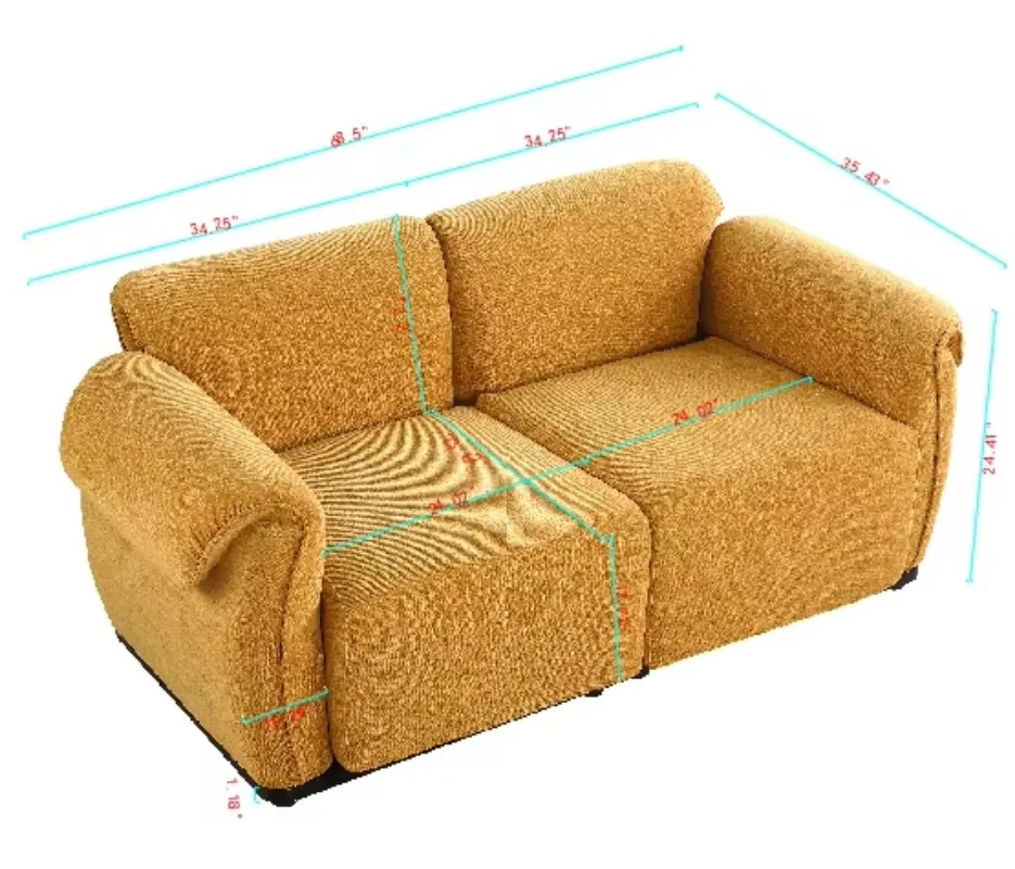 Double-seater modular chenille sofa suitable for living room and bedroom