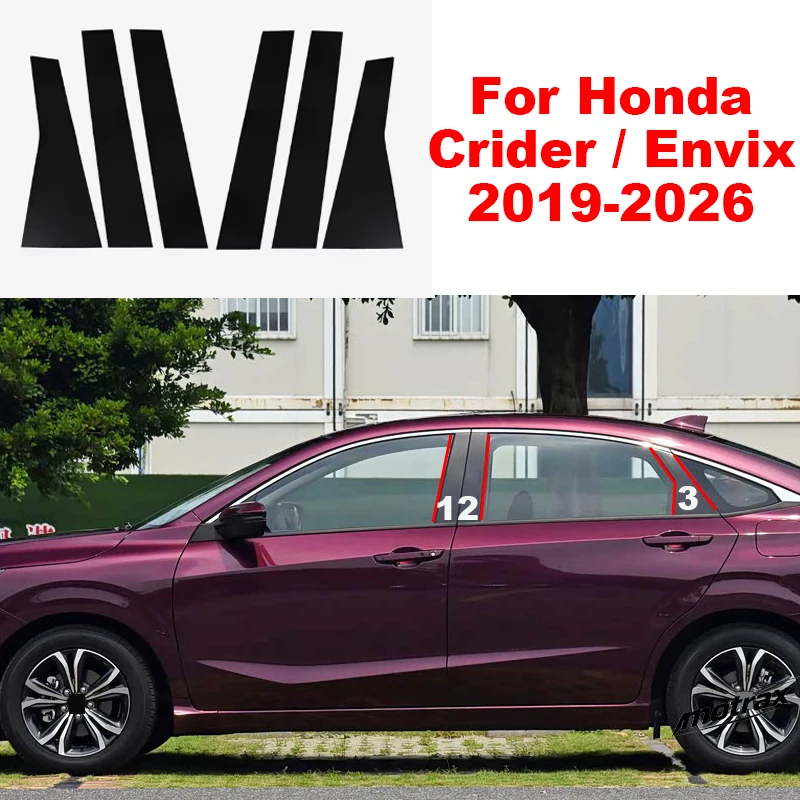 For Honda CRIDER Envix 2019-2026 Glossy Black Car Door Central Window Column BC Strip PC Pillar Car Decorative Accessories