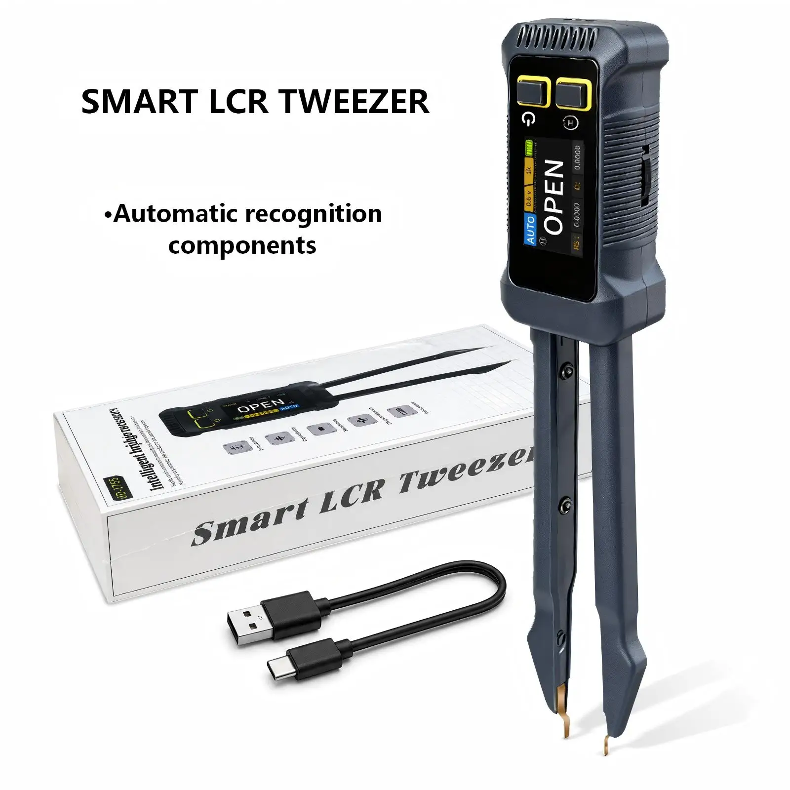 Digital LCR Tweezers with AUTO Mode, Measure R/L/C/Diode&ESR,Open/Short Calibration for Circuit Debugging&Quick Fault Diagnosis