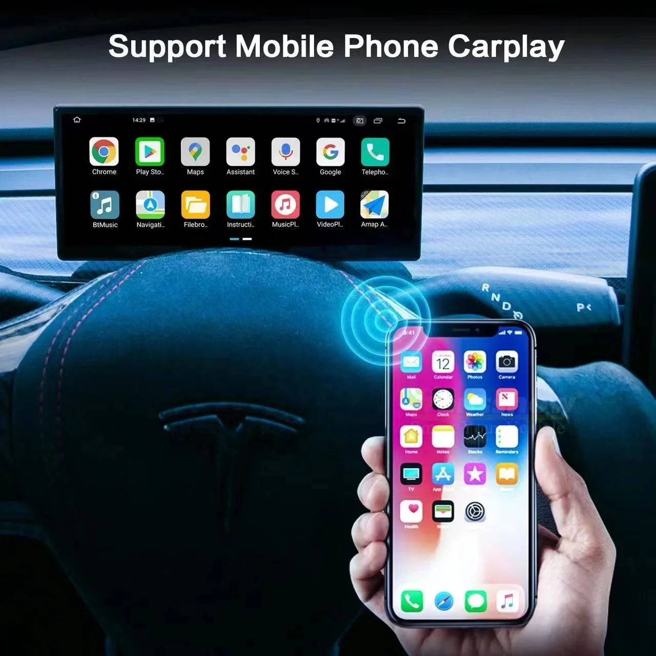 For Tesl Model 3 Y Car Dash Board 10.25 inch IPS Screen HD LCD Meter Heads Up Display Wireless Carplay HUD Accessories