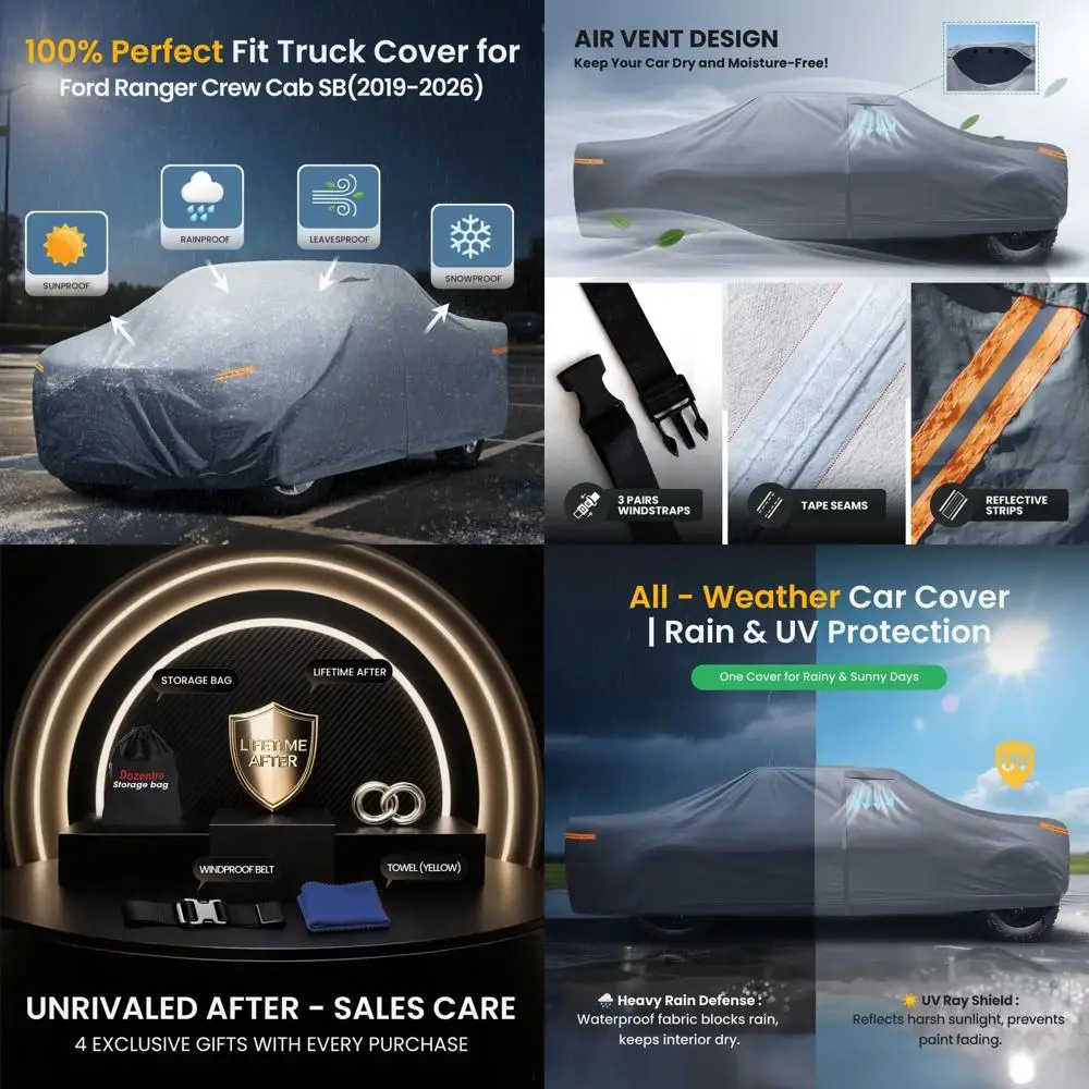 

Custom Tailored Ford Ranger Truck Cover 2019-2025 Super/Crew Cab Short Bed, Waterproof UV Sun Protection for All Weather Conditi