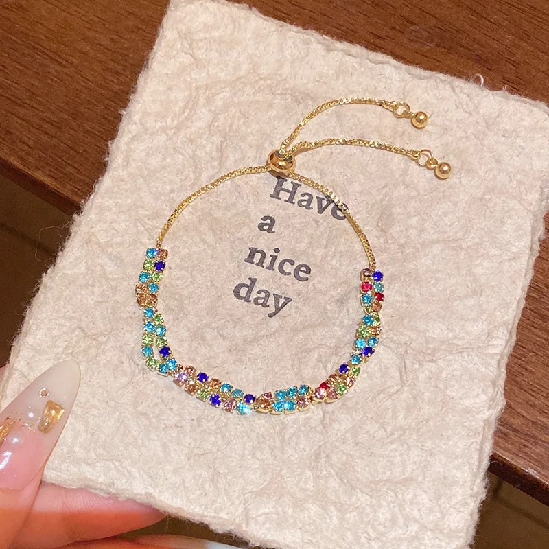Verstellbares Kristallarmband, Farbenfrohes Zirkon-Armband mit Aktivitätsschnalle für Männer und Frauen, Modischer Partyschmuck