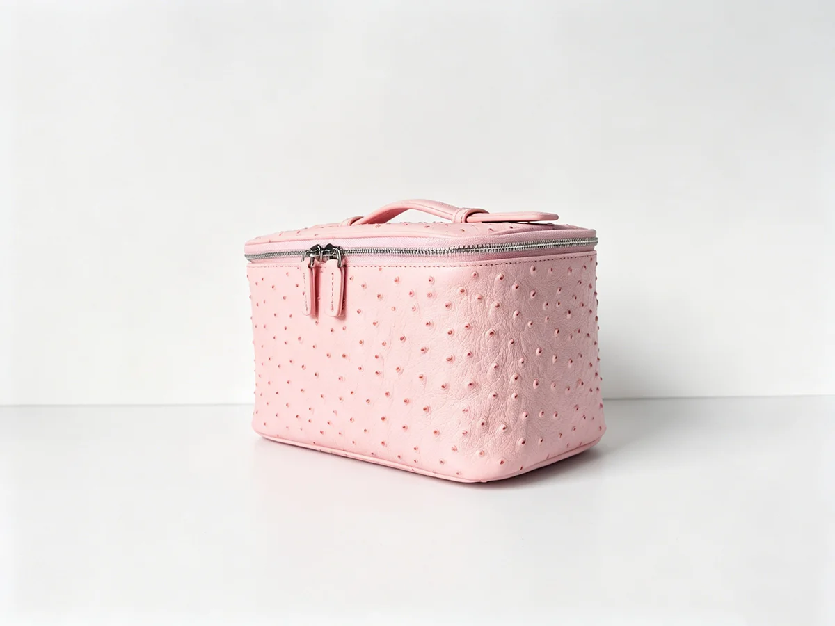 Neue Kosmetiktasche aus echtem Leder mit Straußenmuster, Damen-Kulturtasche, große Kapazität, luxuriöser Badezimmer-Organizer – Detail 5
