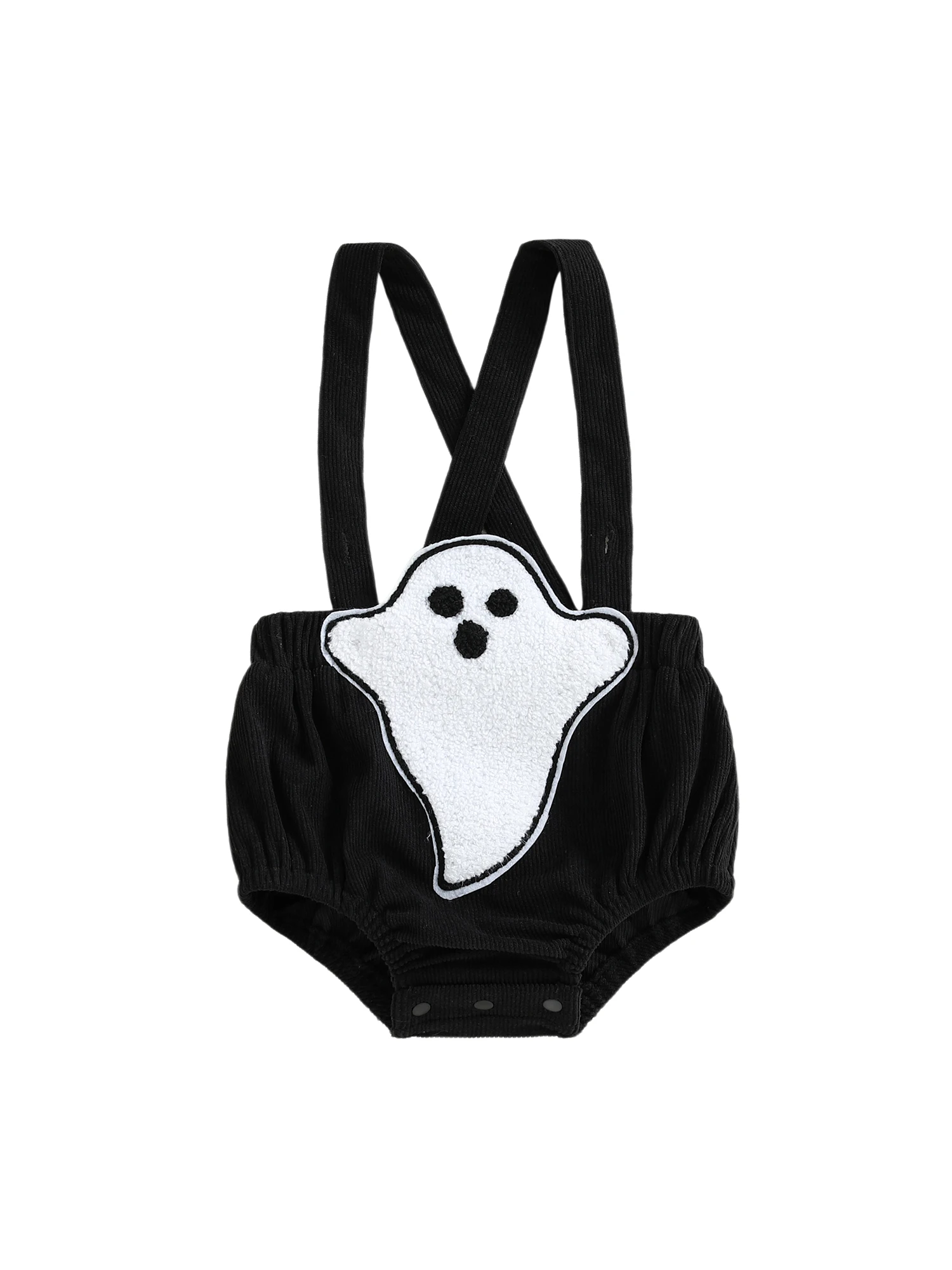 

Cute Toddler Romper with Adorable Bat Witch Embroidery Stylish Sleeveless Overall Shorts for Halloween Party