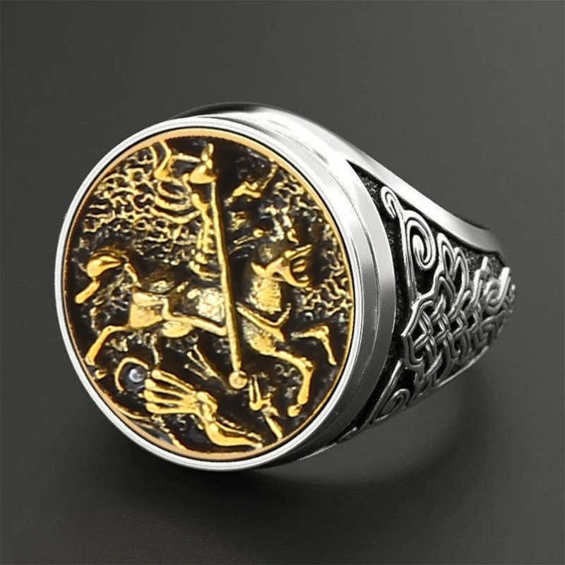 E15E Retro-style Alloy Ring George Portrait Roman Soldier Ring Jewelry Vintage Rings Promise for Husband Birthday Gifts