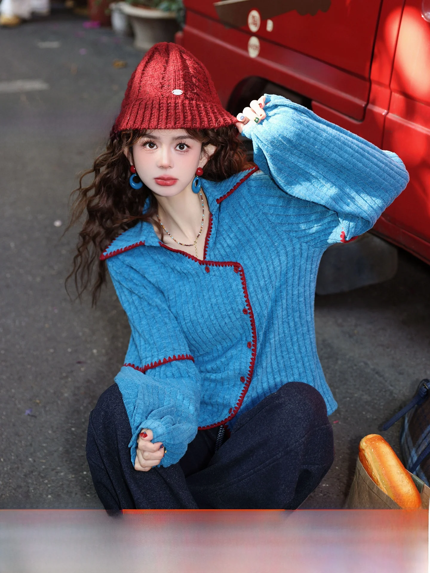 

Длинное женское пальто Chen Jiajie Deep Blue Canvas Design Color Colion, осенне-зимнее, на пуговицах, с наклонными пуговицами...