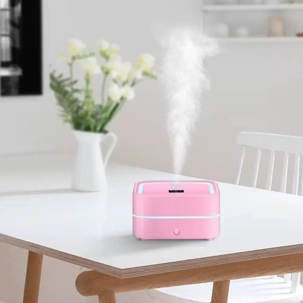 Multi Color LED Lights Aromatherapy Humidifier 100ml Mini Pink USB Compact Square Design Diffuser for Car, Desk & Office Use