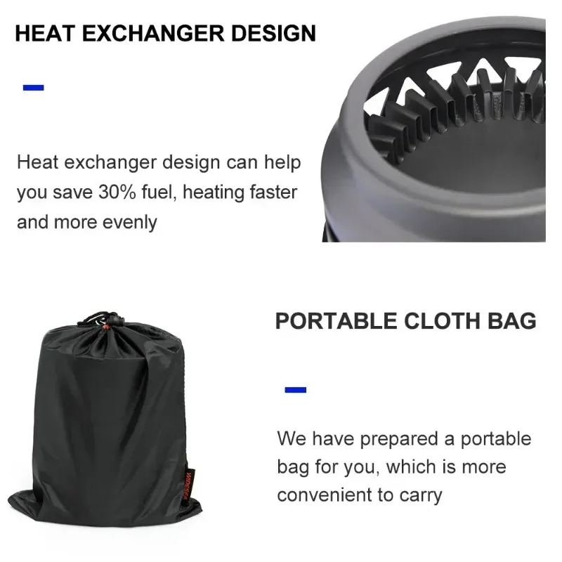 Widesea Tourist Pot Cup Cookware Tableware Tourism Bowler Dishes System Heat Exchanger Gas Stove BurnerCamping Cooking  Outdoor