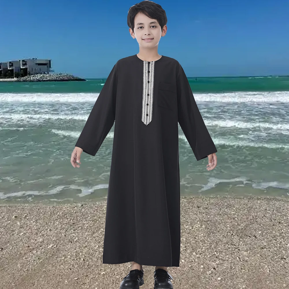 Muslimischer Junge Robe Islam Thobe Jubba Thobe Eid Djellaba Türkei Kaftan Dubai Abaya Daffah Dishdasha Arabisches Kleid Ramadan Kinderkleidung