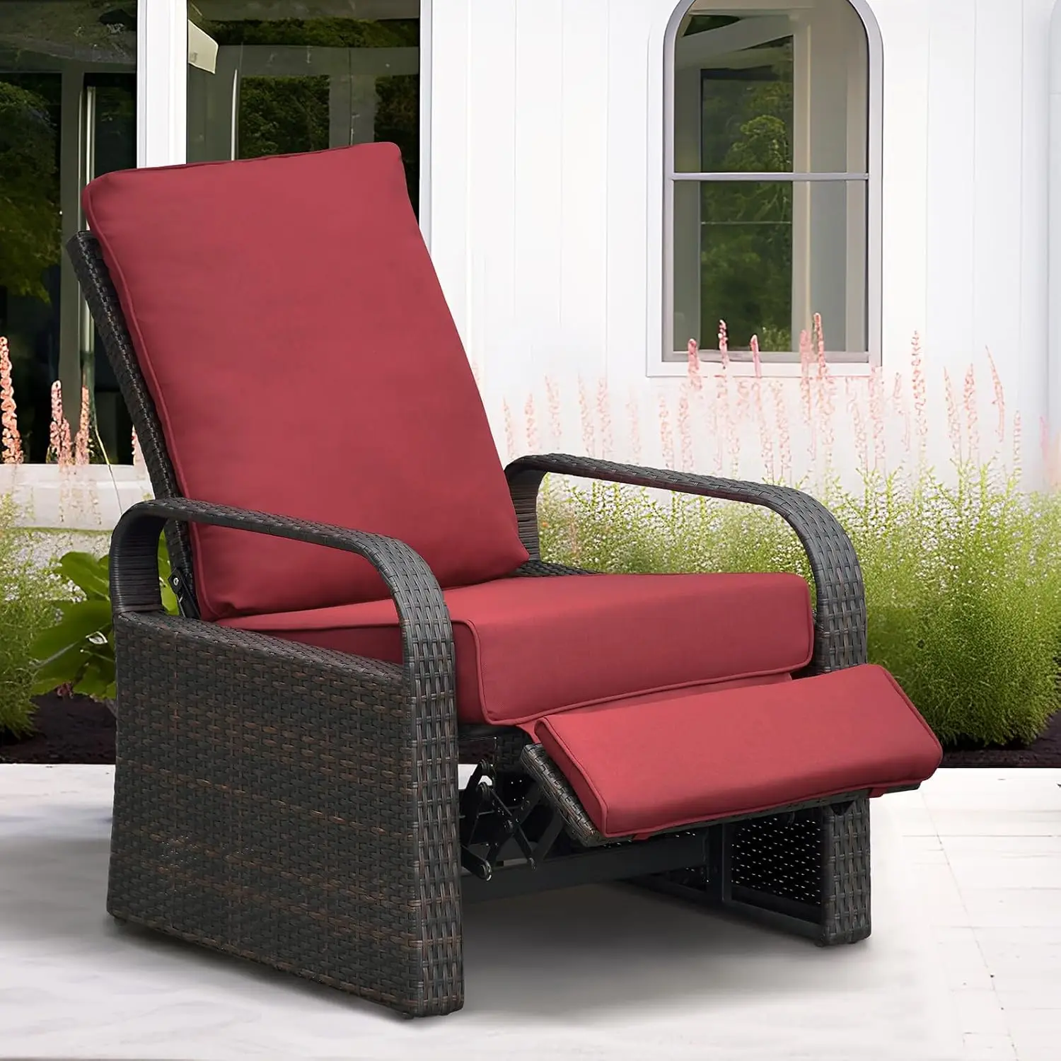 

Outdoor Recliner, Outdoor Resin Wicker Patio Recliner Chair with 5.5'' Cushions, Patio Furniture Auto Adjustable, Customized