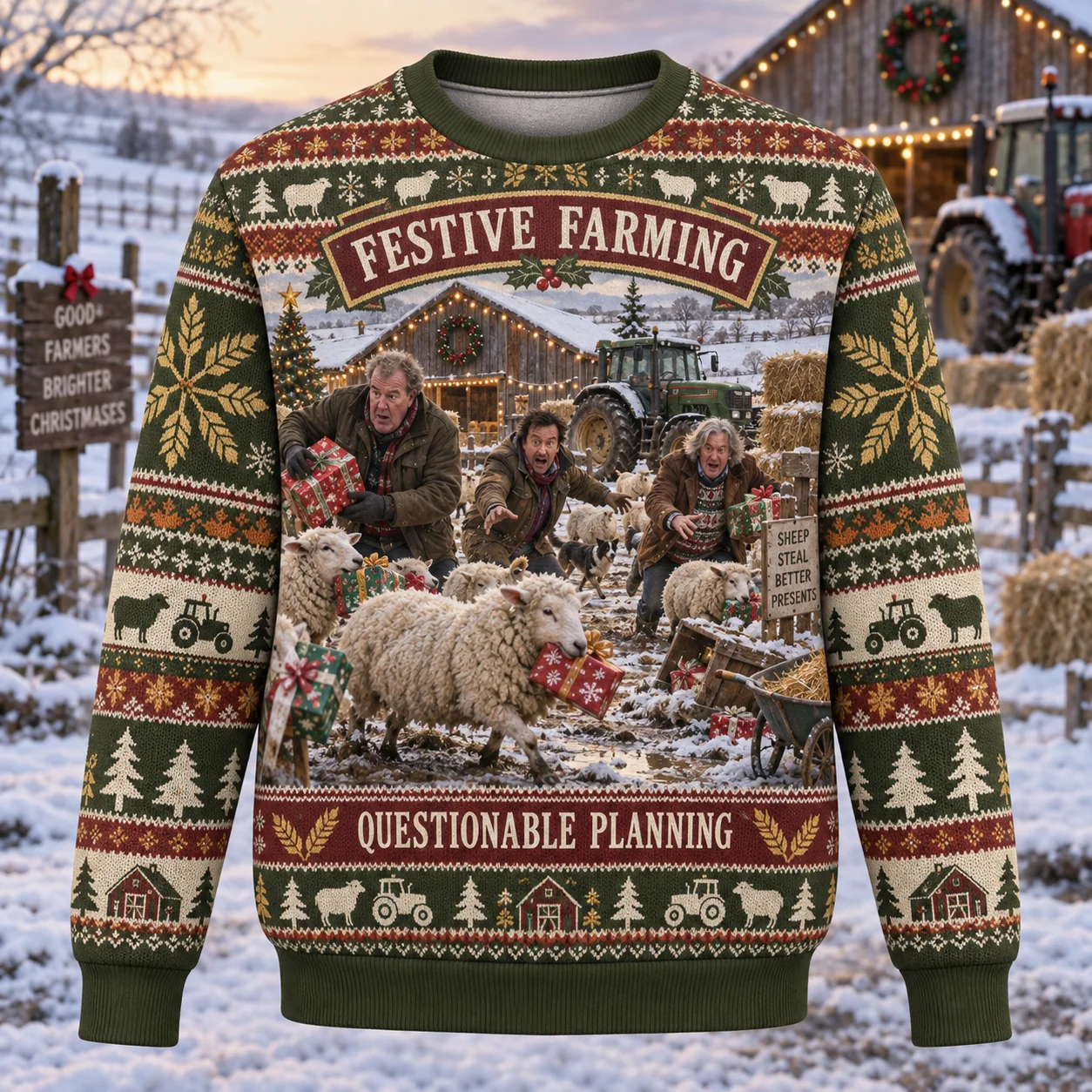 Festive Farming Challenge Ugly Christmas Sweater Men Women Polyester Crewneck Sweatshirt