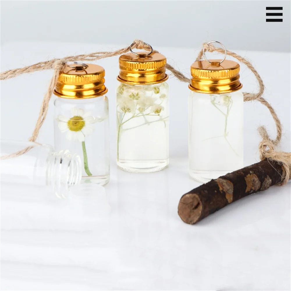 Mini botellas de vidrio transparente de 10ml con anillo colgante, tapas de aluminio, tarros de vidrio, dispensador de muestra vacío, contenedores de viales de almacenamiento