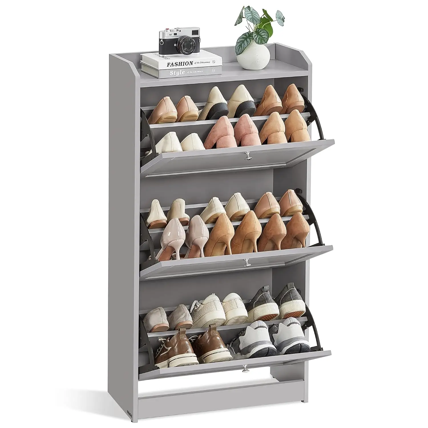 Shoe Cabinet 3 Flip Drawers Adjustable Dividers Holds 18 Pairs Entryway 9.4x23.6x42.5in Gray, Customized
