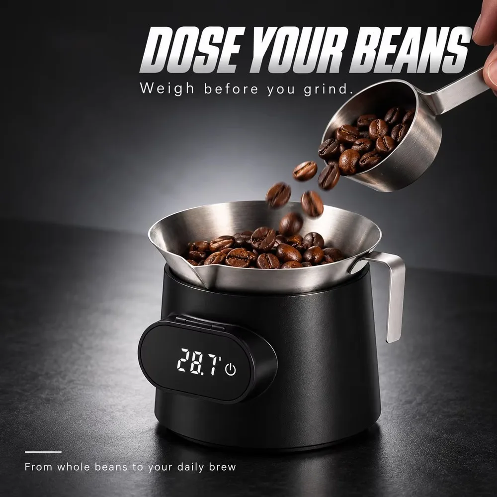 Compact ESP Coffee Scale Including 100ml SUS304 SS Measuring Cup, Portable Digital High Accuracy Scale for Espresso Shot