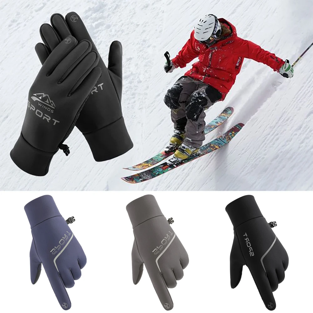 

Men's Touch Screen Gloves With Buckle Winter Velvet Women Warm Plush Riding Non-slip Full Finger Mittens for Outdoor Sport