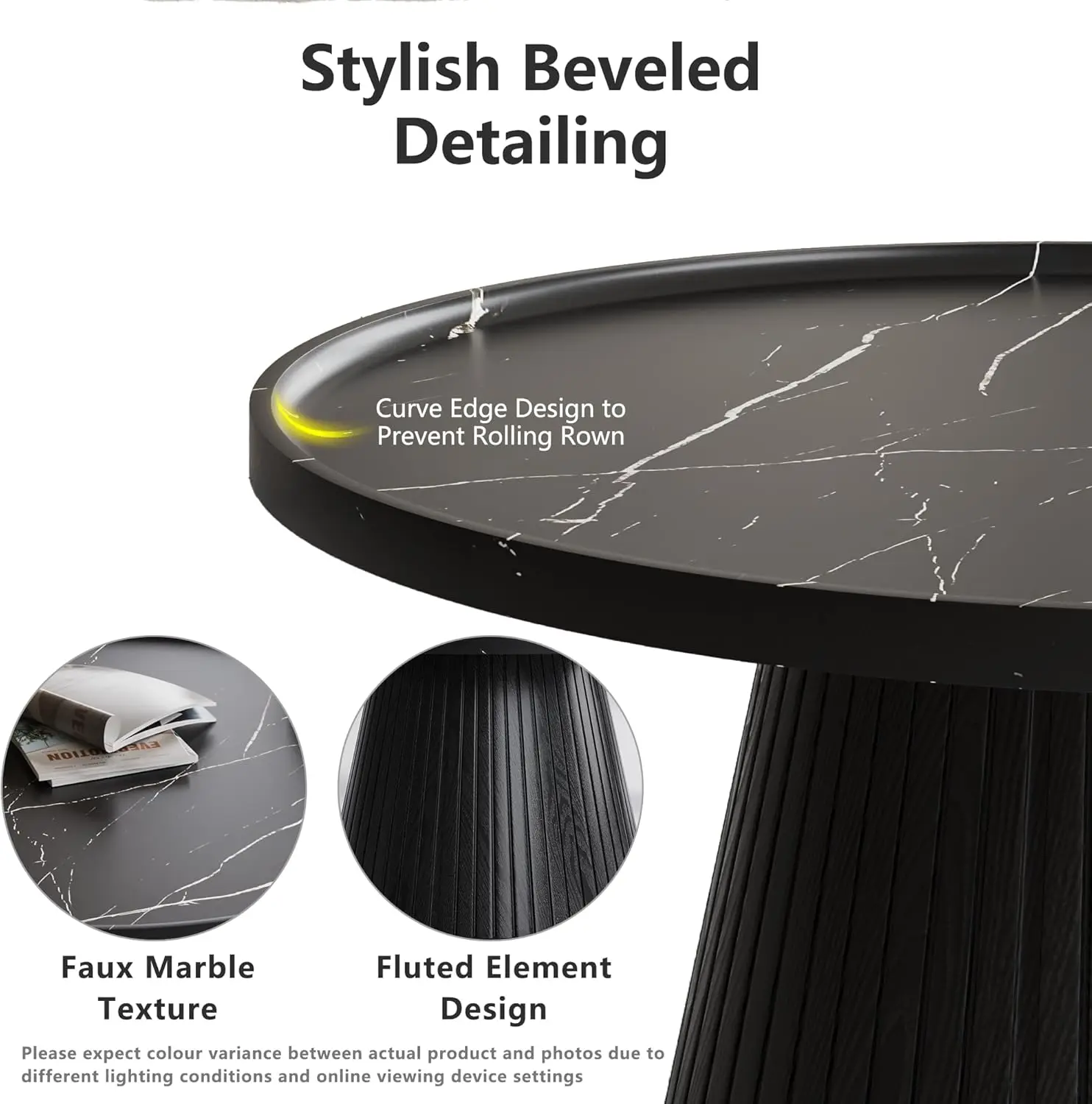 مجموعة طاولة القهوة المتداخلة مكونة من قطعتين، طاولة قهوة حديثة بقشرة رخامية، وطاولة شاي مستديرة مخددة ومجموعة نهائية، الحد الأدنى #4