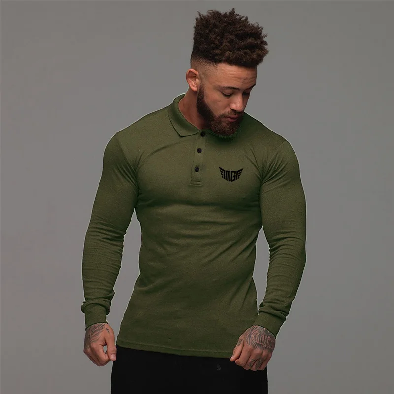 Muscleguys Brand Autumn Long Sleeve Polo Shirt Men Fashion Clothing Stretch Cotton Mens Business Polos Male Breathable T Shirt