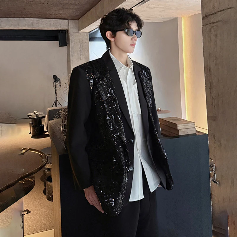 LUZHEN 2026 New Fake Two Piece Design Sequin Patchwork Decorate Blazer Coat Men Luxury Temperament Elegant Casual Jacket JY6772