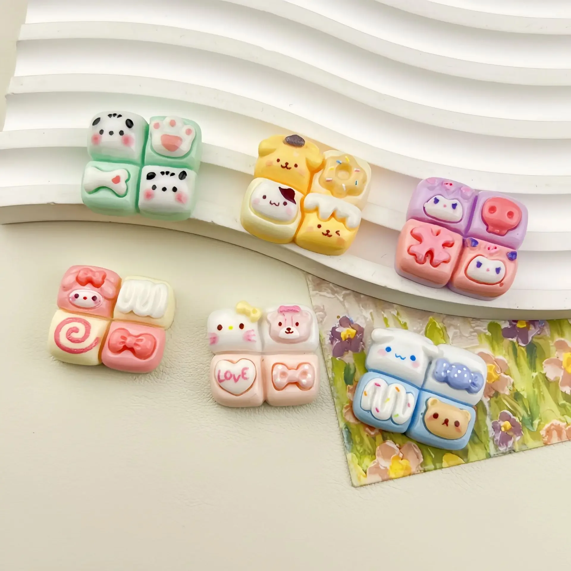 5 uds lindo colorido dibujos animados Sanrio cuatro palacio rejilla pan resina Flatback crema pegamento DIY para dijes accesorios artesanías materiales