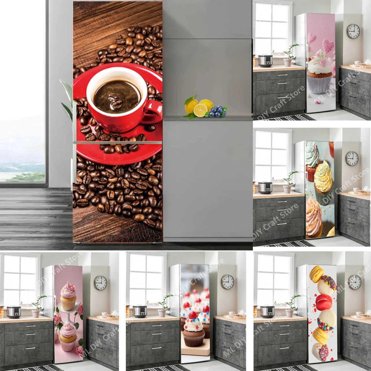 

Customizable Size Strawberry Cup Coffee Beans Sticker Fruit Poster Wall Sticker 3D Mural PVC Kitchen Refrigerator Sticker