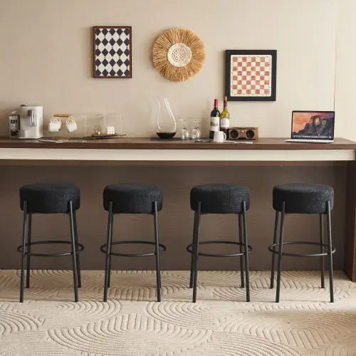 

30" Tall, Round High Bar Stools, Set of 2 - Contemporary Upholstered Dining Stools Includes Sturdy Hardware Support Legs