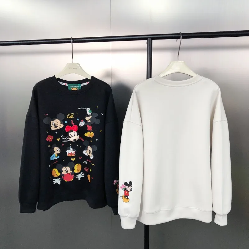 American Retro Cartoon Print Loose Versatile Pure Cotton Top Sweatshirt Pullover Heavy Embroidery Cartoon Long Sleeves Sudaderas