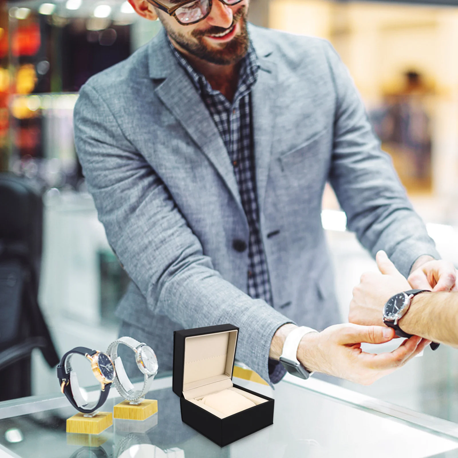 

2 pcs Watch Box Pu Waterproof Dustproof Watch Storage Case For Men Women Jewelry Organizer Display Case Gift Box